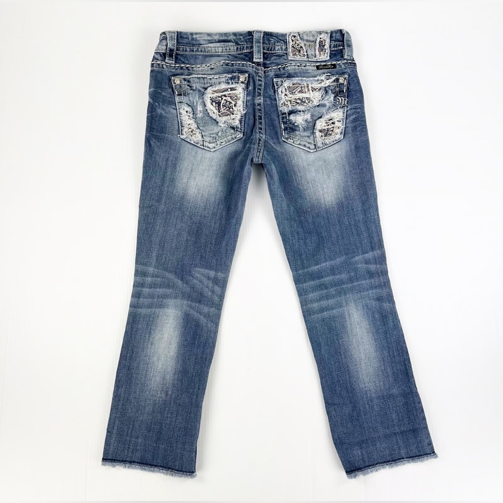 Miss Meβ Indigo Mid-Rise Straight Leg Jeans with Silver Accents Size:29